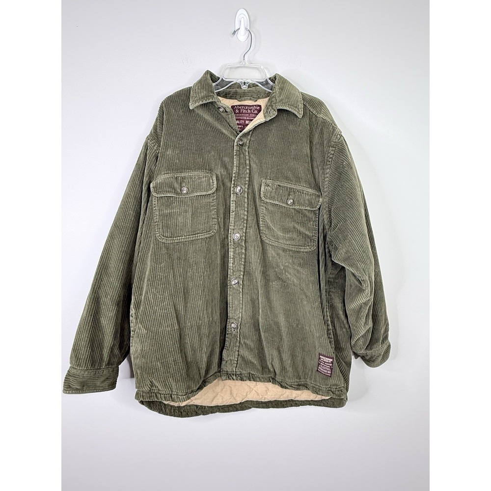 Vintage Abercrombie & Fitch Corduroy Quilted Field Jacket Men's Sz L Green Y2K